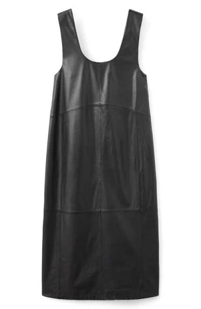 Mango 100% Leather Midi-dress Black In Black