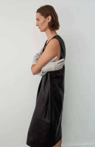 Mango 100% Leather Midi-dress Black In Black