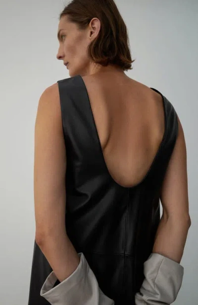 Mango 100% Leather Midi-dress Black In Black