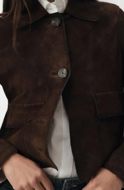Mango Selection Suede Button-up Jacket In Brown
