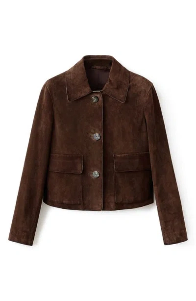 Mango Selection Suede Button-up Jacket In Brown