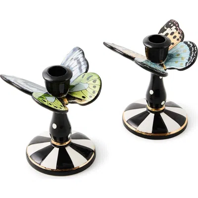Mackenzie-childs Mackenzie Childs Butterfly Toile Set Of 2 Candleholders In Multi