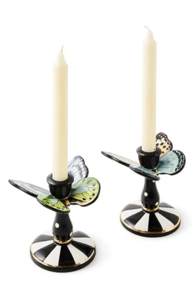 Mackenzie-childs Mackenzie Childs Butterfly Toile Set Of 2 Candleholders In Multi