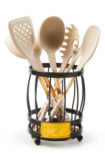 Mackenzie-childs Mackenzie Childs Mocha Check Utensil Caddy Set In Multi