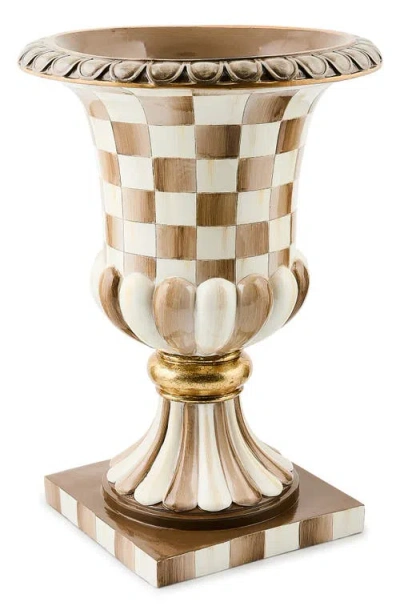 Mackenzie-childs Mackenzie Childs Mocha Check Tabletop Pedestal In Brown