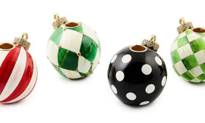 Mackenzie-childs Mackenzie Childs Check It Out Set Of 4 Ornament Candleholders In Multi