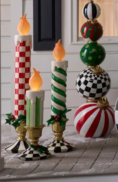 Mackenzie-childs Mackenzie Childs Check It Out Medium Illuminated Candle Decoration In Multi
