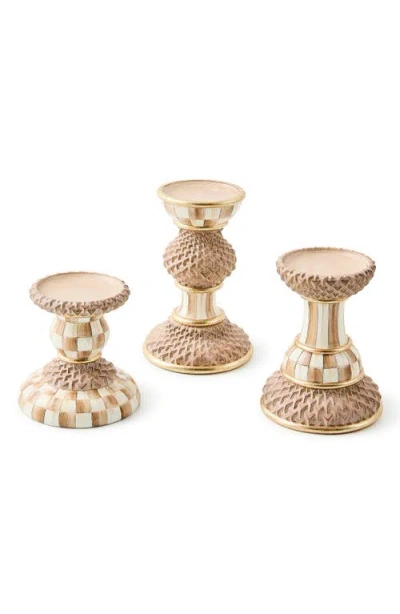Mackenzie-childs Mackenzie Childs Mocha Pillar Set Of 3 Candle Holders In Neutral