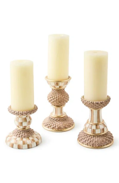 Mackenzie-childs Mackenzie Childs Mocha Pillar Set Of 3 Candle Holders In Neutral