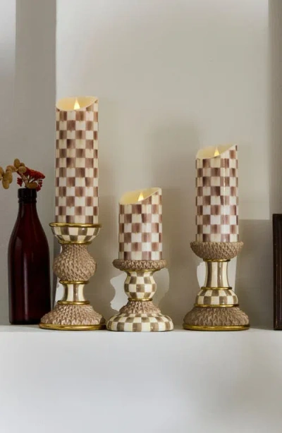 Mackenzie-childs Mackenzie Childs Mocha Pillar Set Of 3 Candle Holders In Neutral