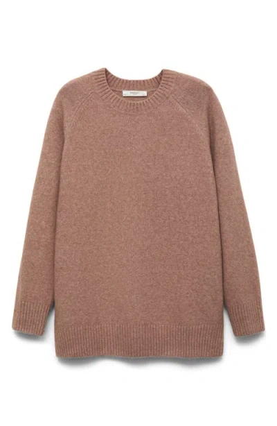 Mango Crewneck Raglan Sleeve Sweater In Brown