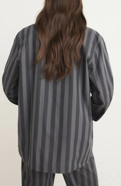 Mango Stripe Cotton Pajama Top In Gray