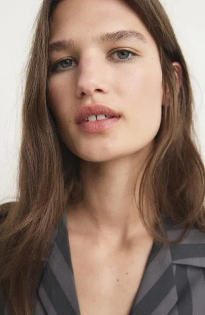 Mango Stripe Cotton Pajama Top In Gray