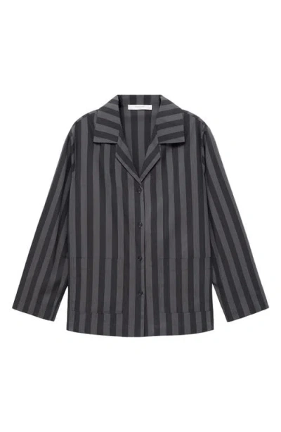 Mango Stripe Cotton Pajama Top In Gray