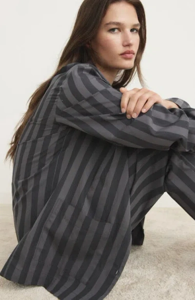 Mango Stripe Cotton Pajama Top In Gray