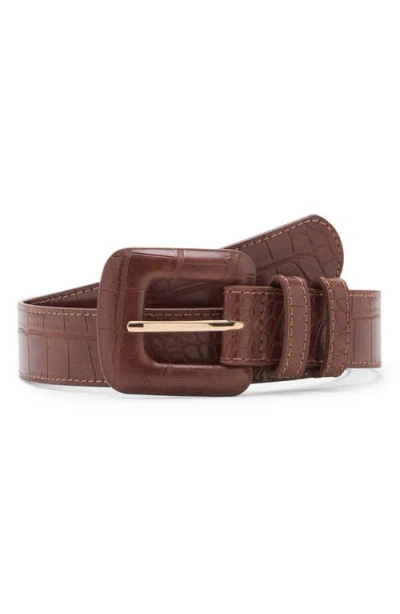 Mango Crocodile Print Faux Leather Belt In Brown