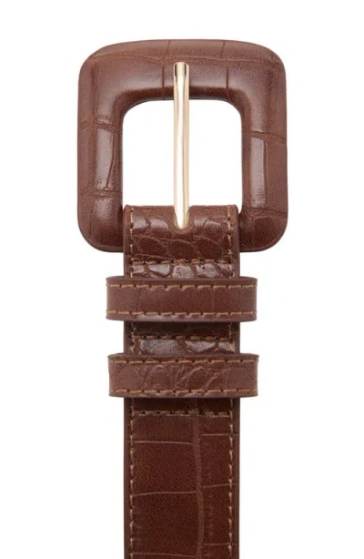 Mango Crocodile Print Faux Leather Belt In Brown