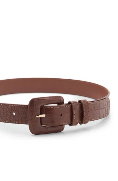 Mango Crocodile Print Faux Leather Belt In Brown