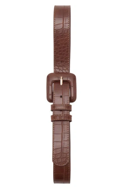Mango Crocodile Print Faux Leather Belt In Brown
