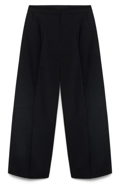 Mango 100% Linen Pants With Pleats Black In Black
