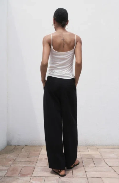 Mango 100% Linen Pants With Pleats Black In Black