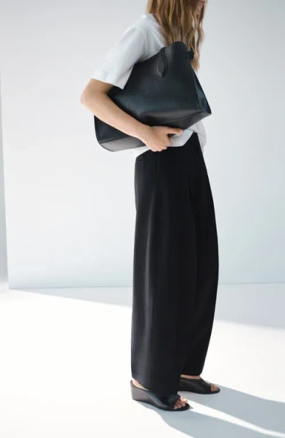 Mango 100% Linen Pants With Pleats Black In Black