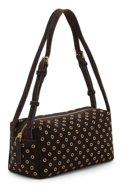 Mango Suede Eyelet Shoulder Bag Chocolate In Brown