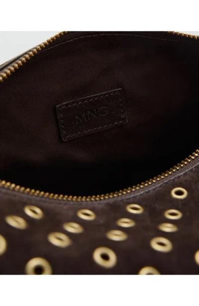 Mango Suede Eyelet Shoulder Bag Chocolate In Brown