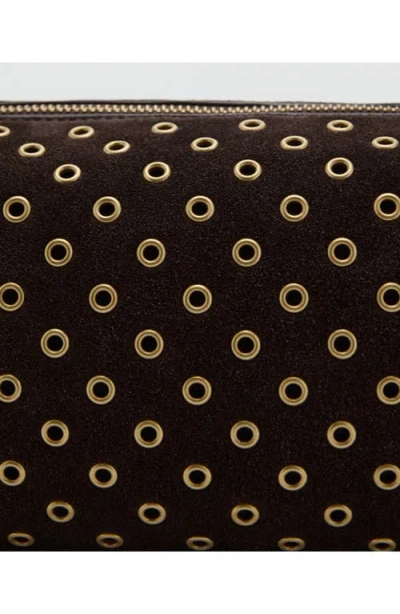 Mango Suede Eyelet Shoulder Bag Chocolate In Brown