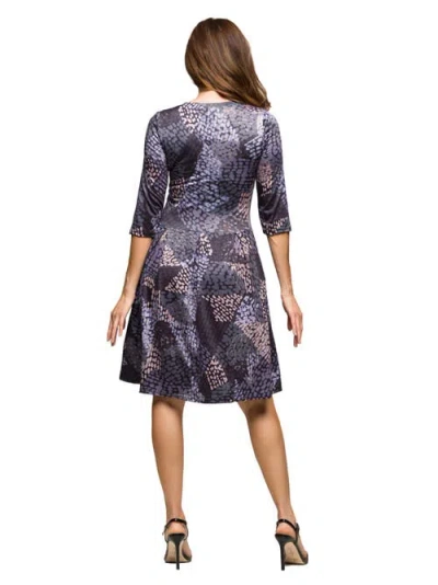 24seven Comfort Apparel Women's Three Quarter Sleeve Fit And Flare Dress In Blue