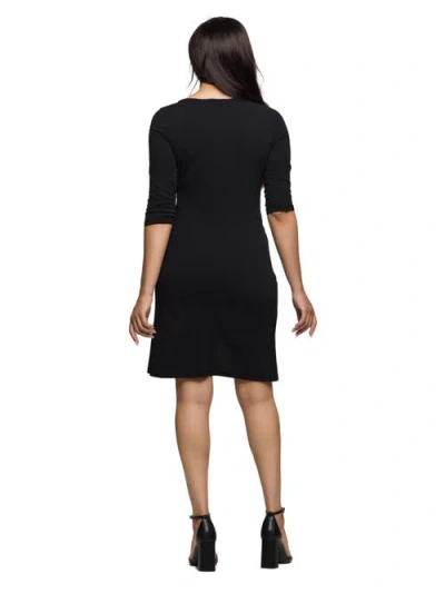 24seven Comfort Apparel Women's Three Quarter Sleeve Ruched Tulip Hem Mini Dress In Black