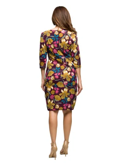 24seven Comfort Apparel Women's Floral Print Faux Wrap Dress In Multi