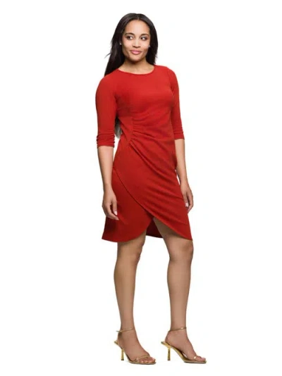 24seven Comfort Apparel Three Quarter Sleeve Ruched Tulip Hem Mini Dress In Red