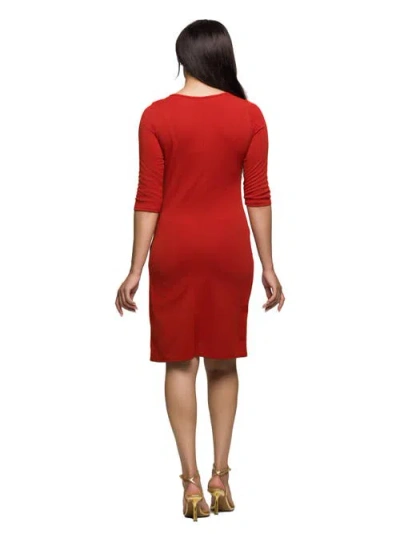 24seven Comfort Apparel Three Quarter Sleeve Ruched Tulip Hem Mini Dress In Red