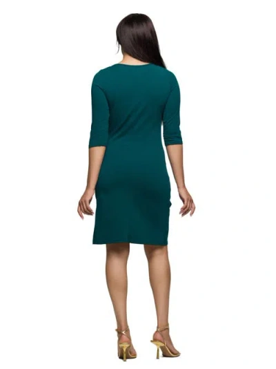 24seven Comfort Apparel Women's Three Quarter Sleeve Ruched Tulip Hem Mini Dress In Green