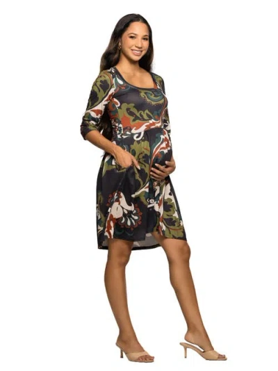 24seven Comfort Apparel Three Quarter Sleeve Fit And Flare Dress In Gray