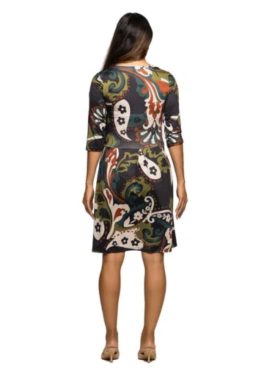 24seven Comfort Apparel Three Quarter Sleeve Fit And Flare Dress In Gray