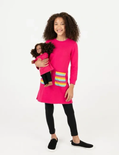Leveret Girls Sweatshirt Dress With Matching Doll Dress In Red