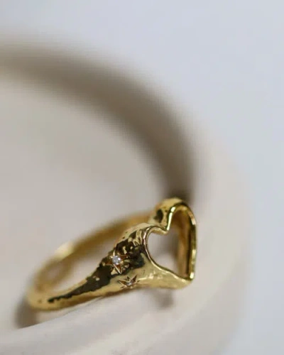 Ottoman Hands Outline Heart Stacking Ring In Gold