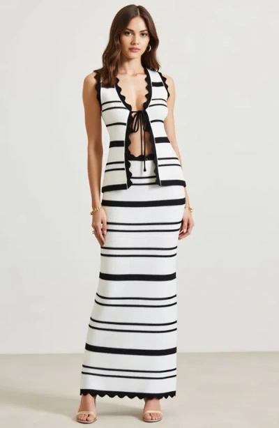 Modenaire Striped Knit Two-piece Set With Tie Front And Maxi Skirt In Multi