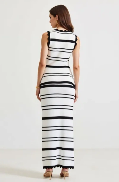 Modenaire Striped Knit Two-piece Set With Tie Front And Maxi Skirt In Multi
