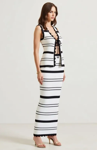 Modenaire Striped Knit Two-piece Set With Tie Front And Maxi Skirt In Multi