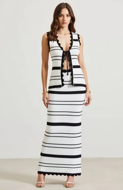 Modenaire Striped Knit Two-piece Set With Tie Front And Maxi Skirt In Multi