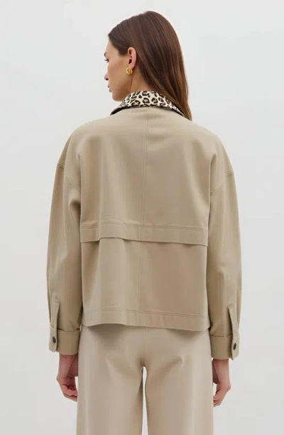 Modenaire Cropped Utility Jacket With Leopard Collar In Brown