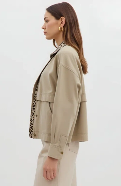 Modenaire Cropped Utility Jacket With Leopard Collar In Brown