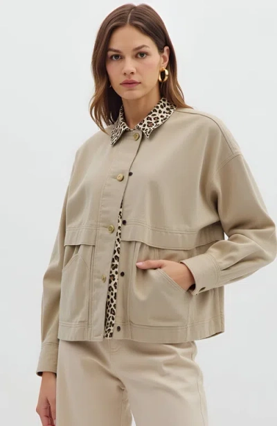 Modenaire Cropped Utility Jacket With Leopard Collar In Brown