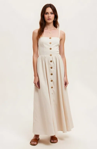 Modenaire Button Front Midi Dress With Spaghetti Straps And Side Pockets In White