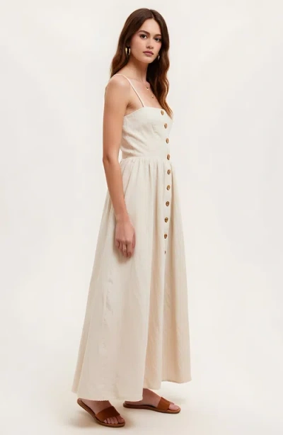 Modenaire Button Front Midi Dress With Spaghetti Straps And Side Pockets In White