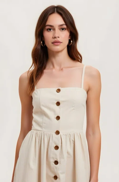 Modenaire Button Front Midi Dress With Spaghetti Straps And Side Pockets In White