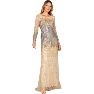Lara New York Mermaid, Beaded Long Sleeve Gown In Multi